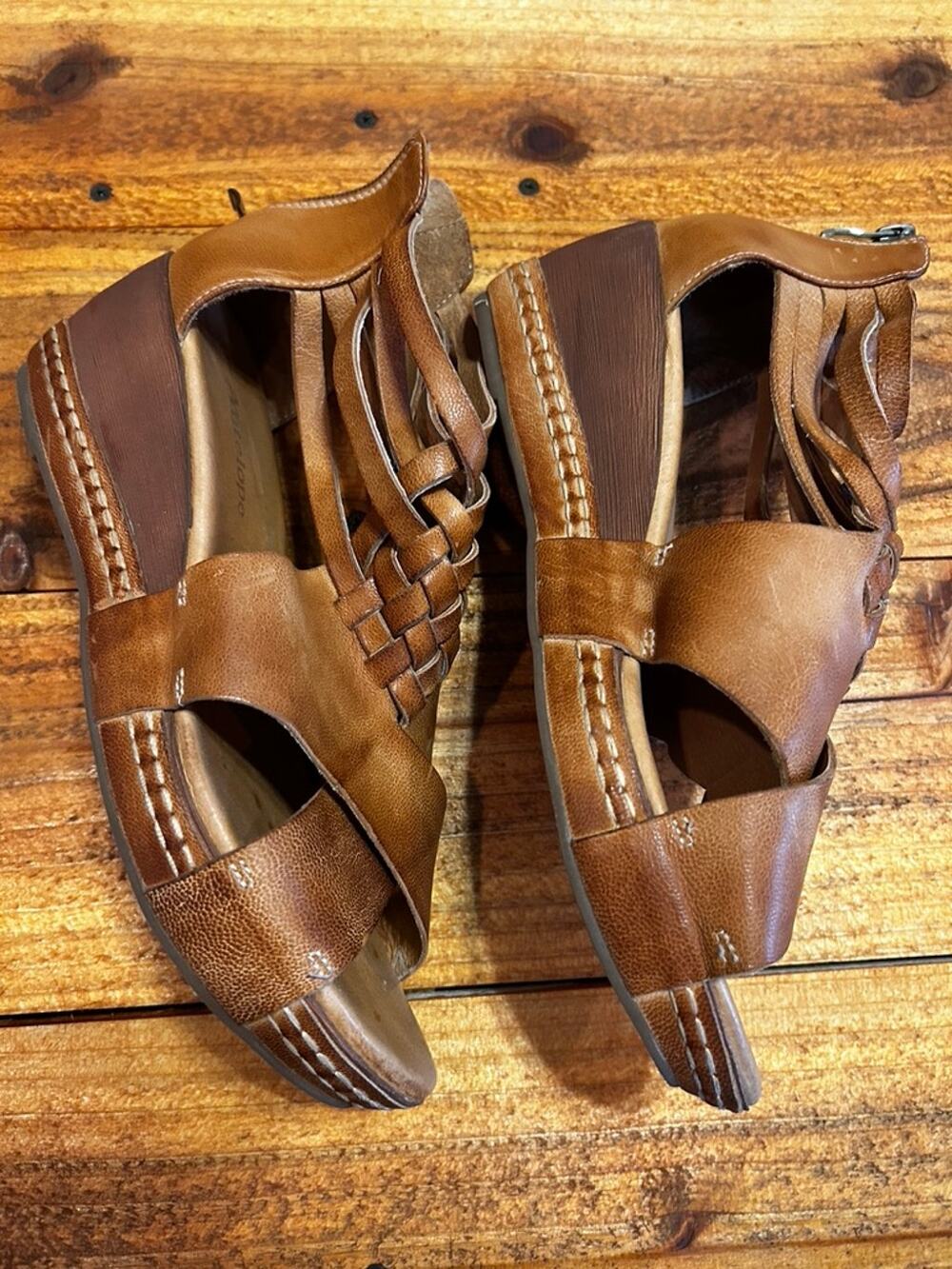 Antelope Tavi Leather Wedge Sandals Women's Size 11 EU 42 Woven Strappy Brown